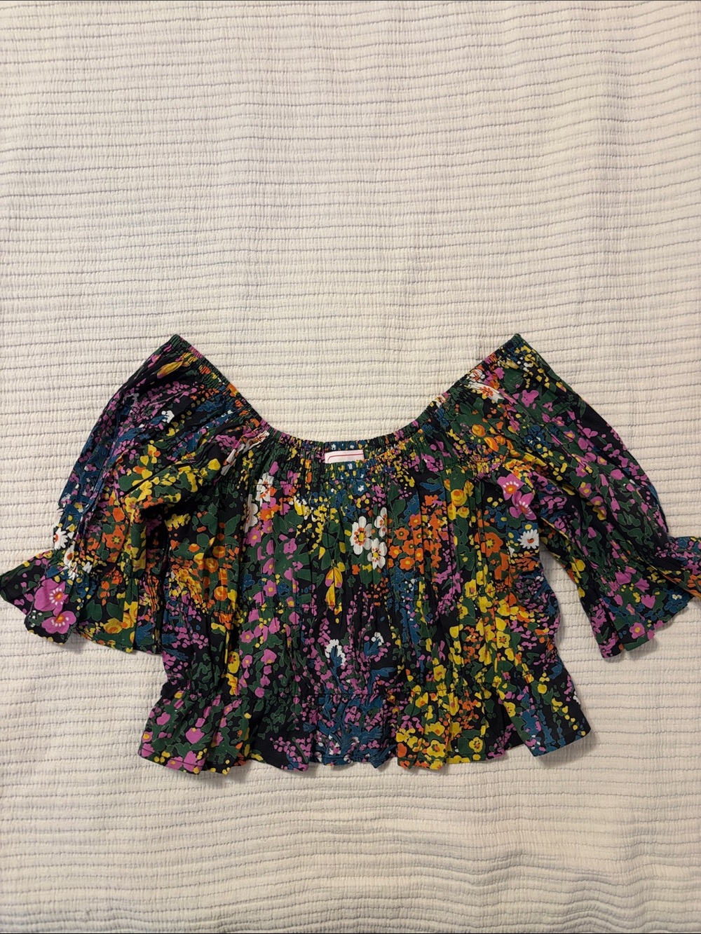 Banjanan Floral Off-Shoulder Smocked Women’s Crop Top in Floral Print